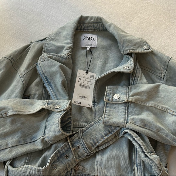 Zara Denim Cropped Jean Jacket (TRF DENIM BIKER JACKET) - Picture 2 of 4